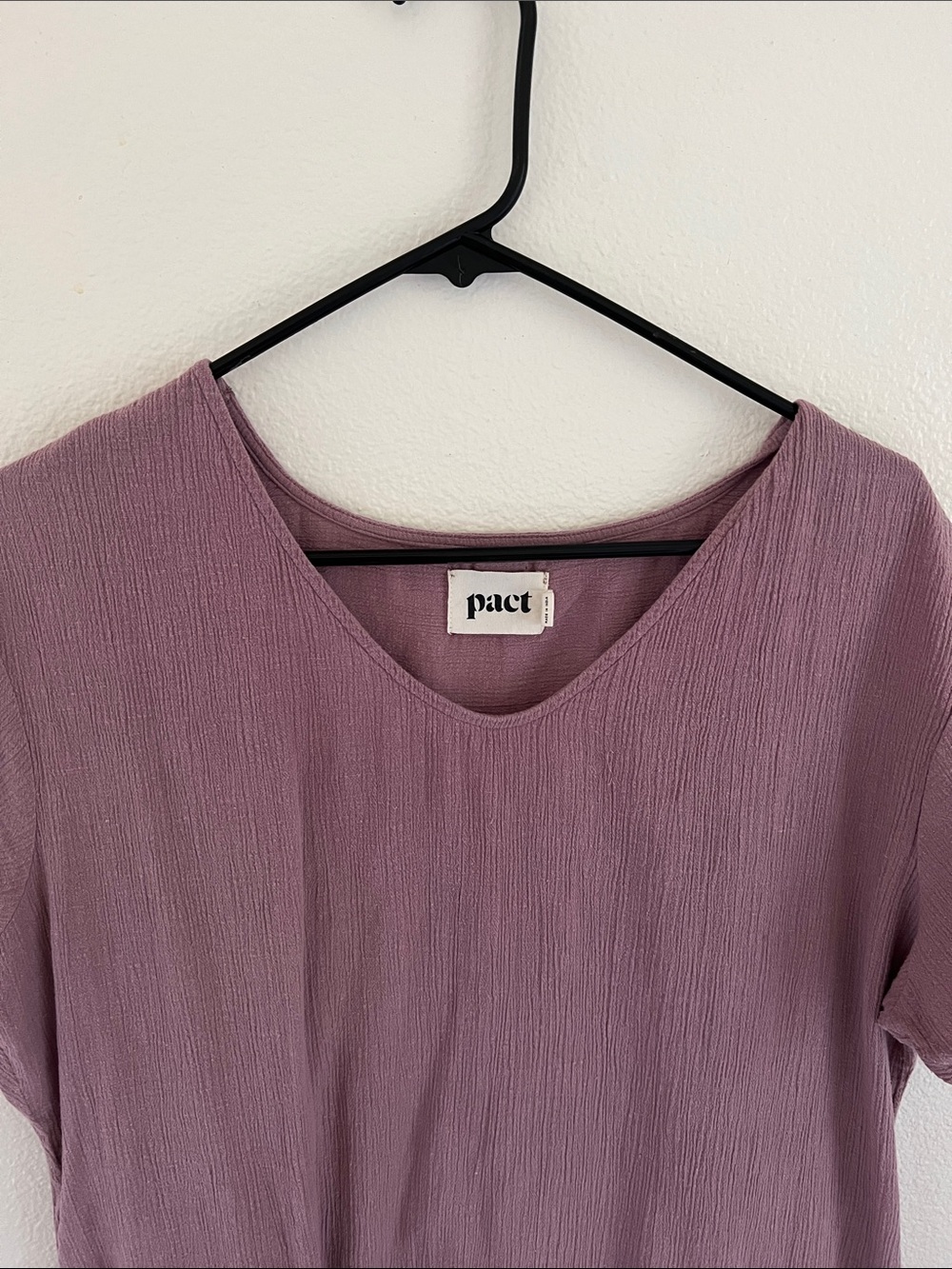 Pact Textured V-Neck Short Sleeve Mini Dress in Mauve 100% Organic Cotton